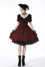 Load image into Gallery viewer, Victoria black red ruffle trim low V neck dress DW536