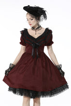 Load image into Gallery viewer, Victoria black red ruffle trim low V neck dress DW536