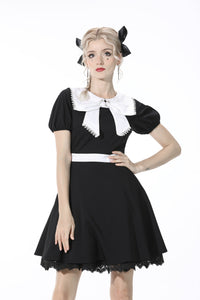 Black lolita white big bow collar dress DW552