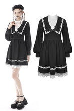 Load image into Gallery viewer, Gothic doll black white fake two pieces preppy dress DW572