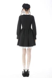 Gothic doll black white fake two pieces preppy dress DW572