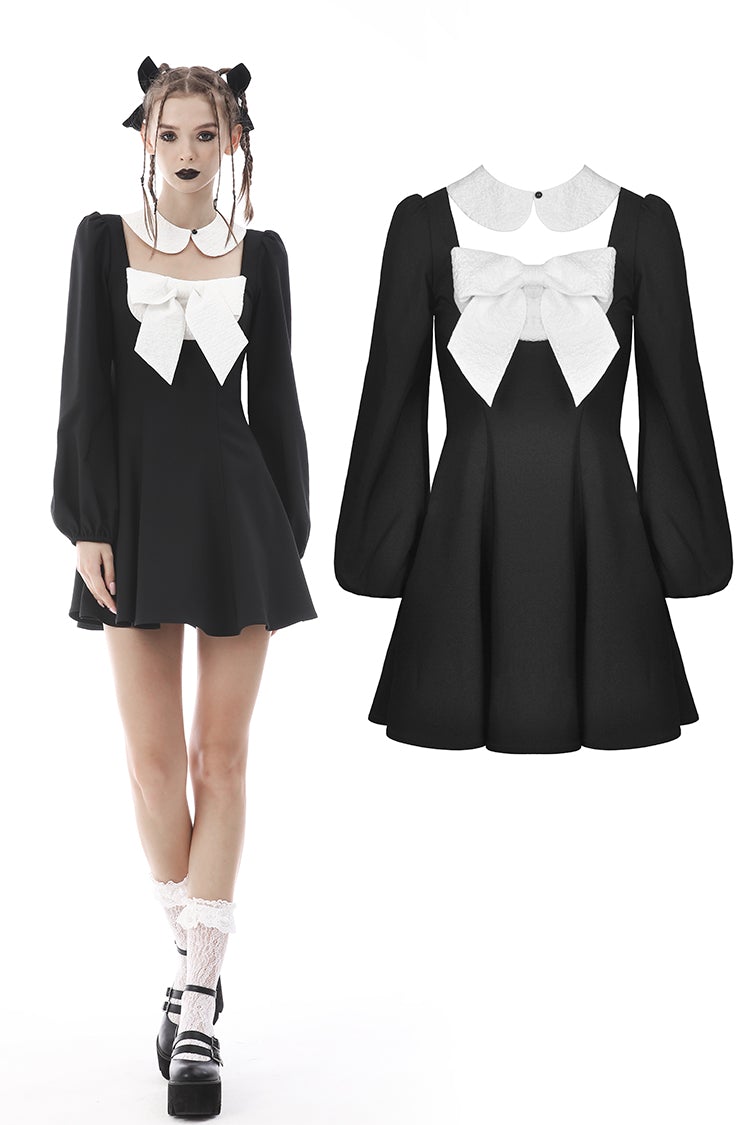Gothic lolita black white super bowknot dress DW576