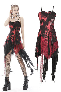 Punk rock irregular net dye strap dress DW585