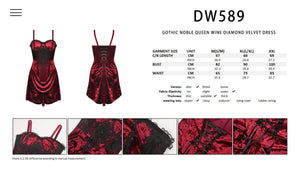 Gothic noble queen wine diamond velvet dress DW589