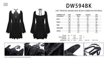 Load image into Gallery viewer, Lost princess square neck black flower halter dress DW594BK
