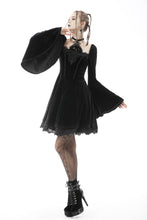 Load image into Gallery viewer, Lost princess square neck black flower halter dress DW594BK