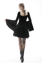 Load image into Gallery viewer, Lost princess square neck black flower halter dress DW594BK