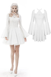 Magic princess square neck white flower halter dress DW594WH