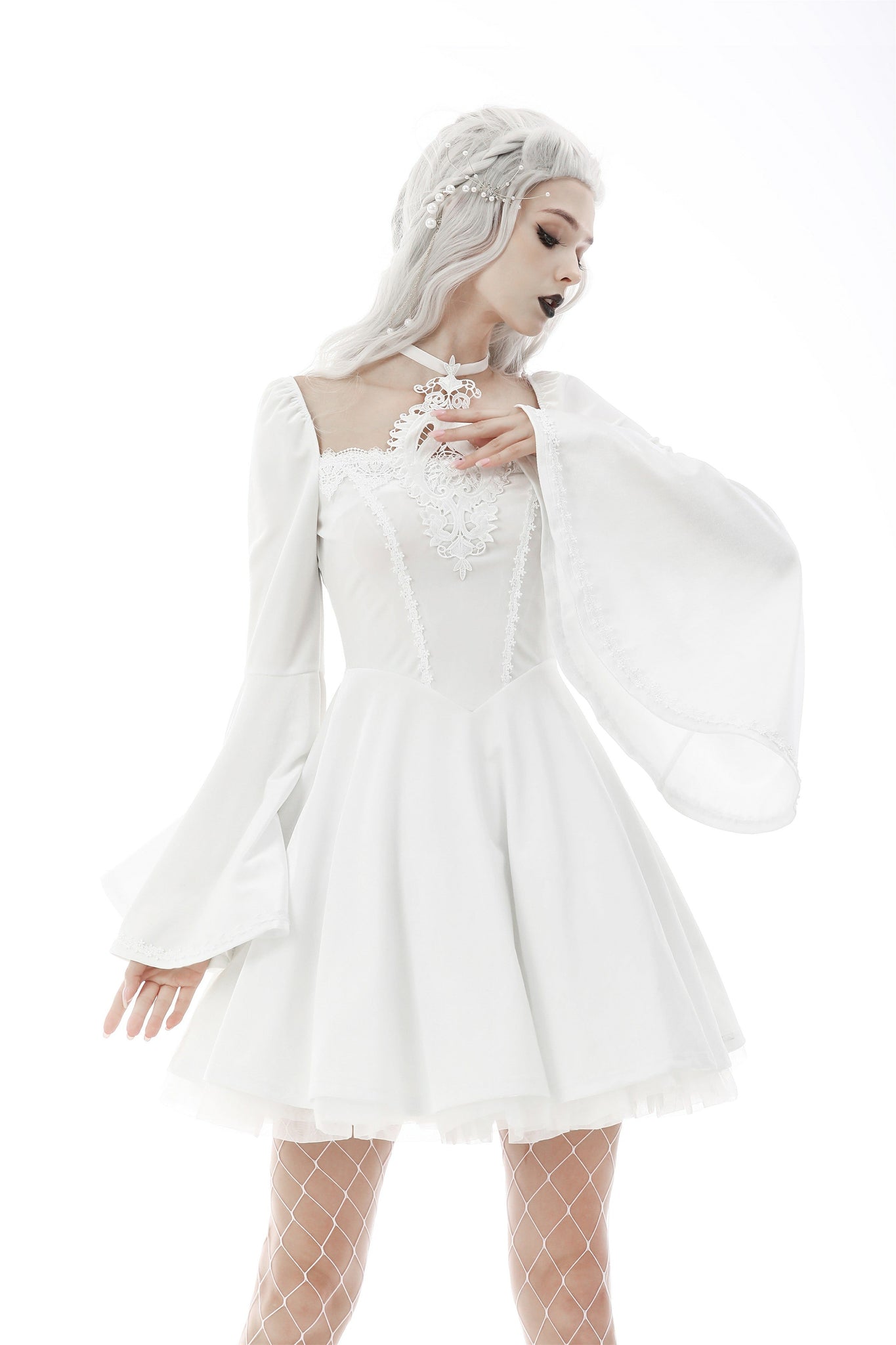 Magic princess square neck white flower halter dress DW594WH DARK IN LOVE Magic princess square neck white flower halter dress DW594WH DARK IN LOVE