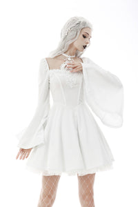 Magic princess square neck white flower halter dress DW594WH