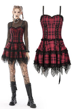 Load image into Gallery viewer, Punk studded plaid layered mini strap dress DW597