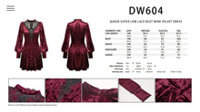 Load image into Gallery viewer, Queen super low lace bust wine velvet dress DW604