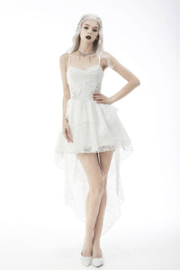 White ghost butterfly high low wedding party dress DW606