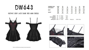 Gothic sexy lace dark red mini dress DW643