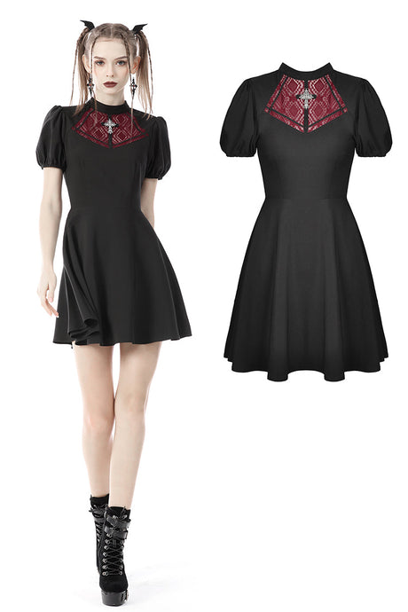 Gothic doll lace red in black dress DW645