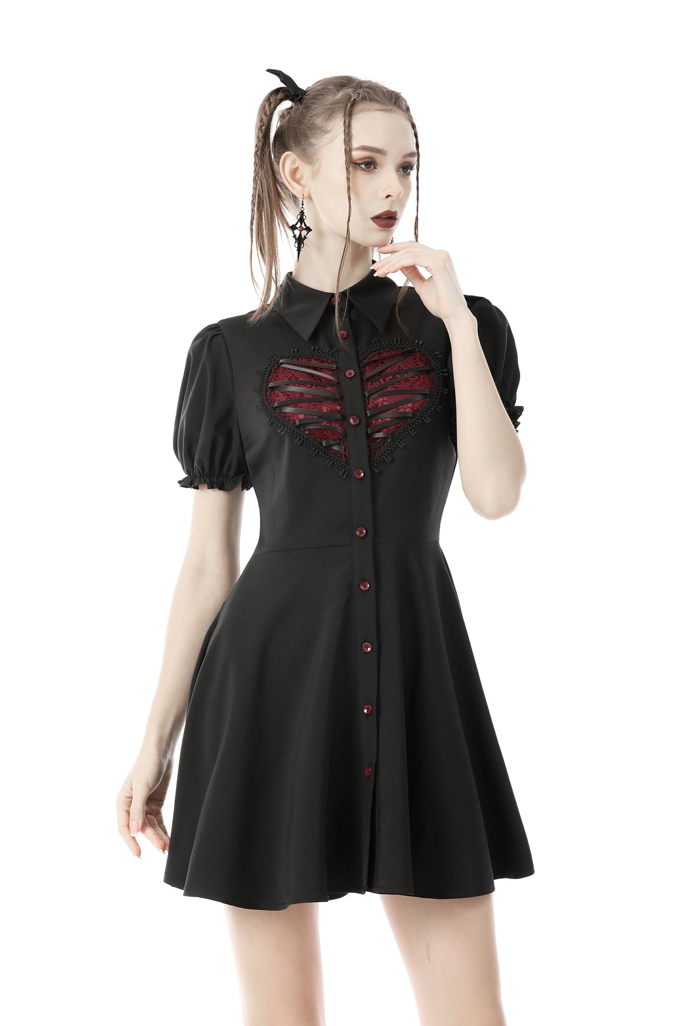 black dress with red hearts Gothic rope red heart button dress DW646 – DARK IN LOVE