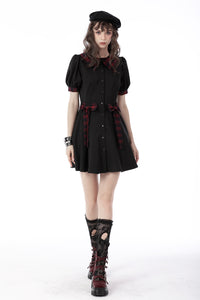 Gothic lolita dripping blood plaid button dress DW658