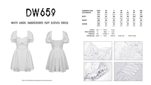 White angel embroidered puff sleeves dress DW659
