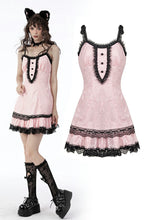 Load image into Gallery viewer, Sexy pink doll lace button-up front strap dress DW665