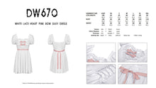 Load image into Gallery viewer, White lace heart pink bow silky dress DW670