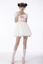 Load image into Gallery viewer, White lace heart pink bow silky dress DW670