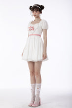 Load image into Gallery viewer, White lace heart pink bow silky dress DW670