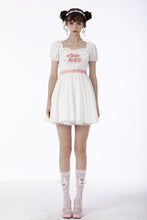 Load image into Gallery viewer, White lace heart pink bow silky dress DW670