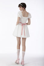 Load image into Gallery viewer, White lace heart pink bow silky dress DW670