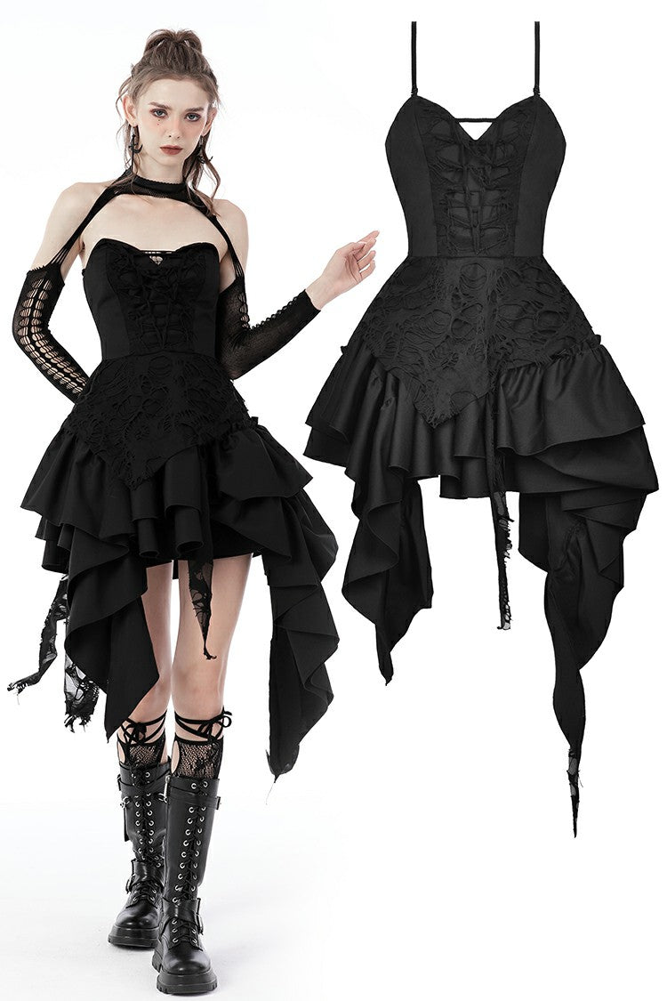 Punk rock shredded irregular frilly zip dress DW672 Punk rock shredded irregular frilly zip dress DW672