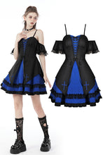 Load image into Gallery viewer, Gothic lolita black blue cross dress DW689