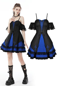 Gothic lolita black blue cross dress DW689