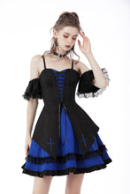Load image into Gallery viewer, Gothic lolita black blue cross dress DW689