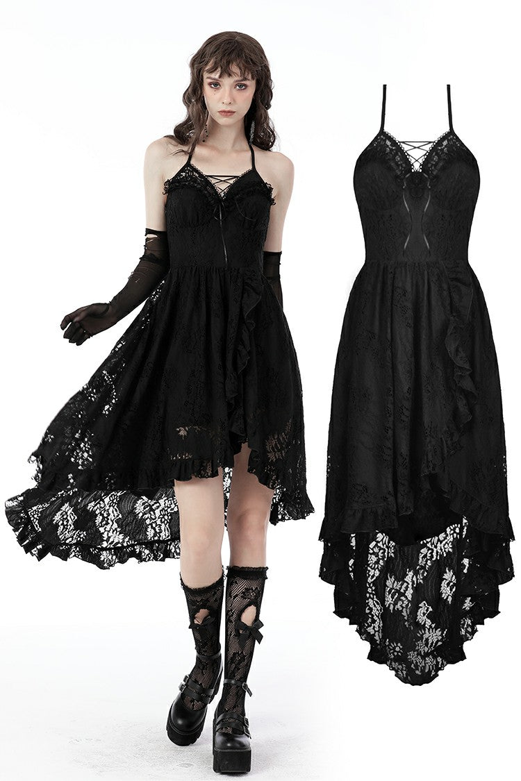 Gothic sexy ruffle low neckline dovetail lace dress DW691 – DARK