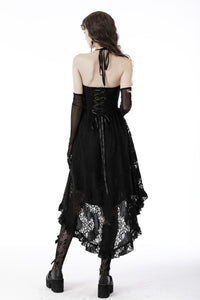 Gothic sexy ruffle low neckline dovetail lace dress DW691