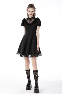 Gothic death cross ruffle lace neckline dress DW696