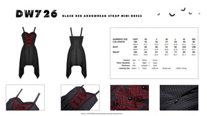 Black red arrowhead strap mini dress DW726