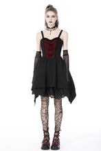 Load image into Gallery viewer, Black red arrowhead strap mini dress DW726