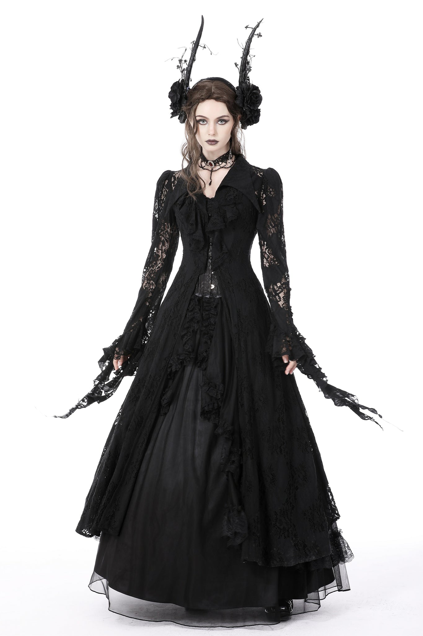 Gothic romantic hollow out sexy frilly lace dress DW734 L Gothic romantic hollow out sexy frilly lace dress DW734 L