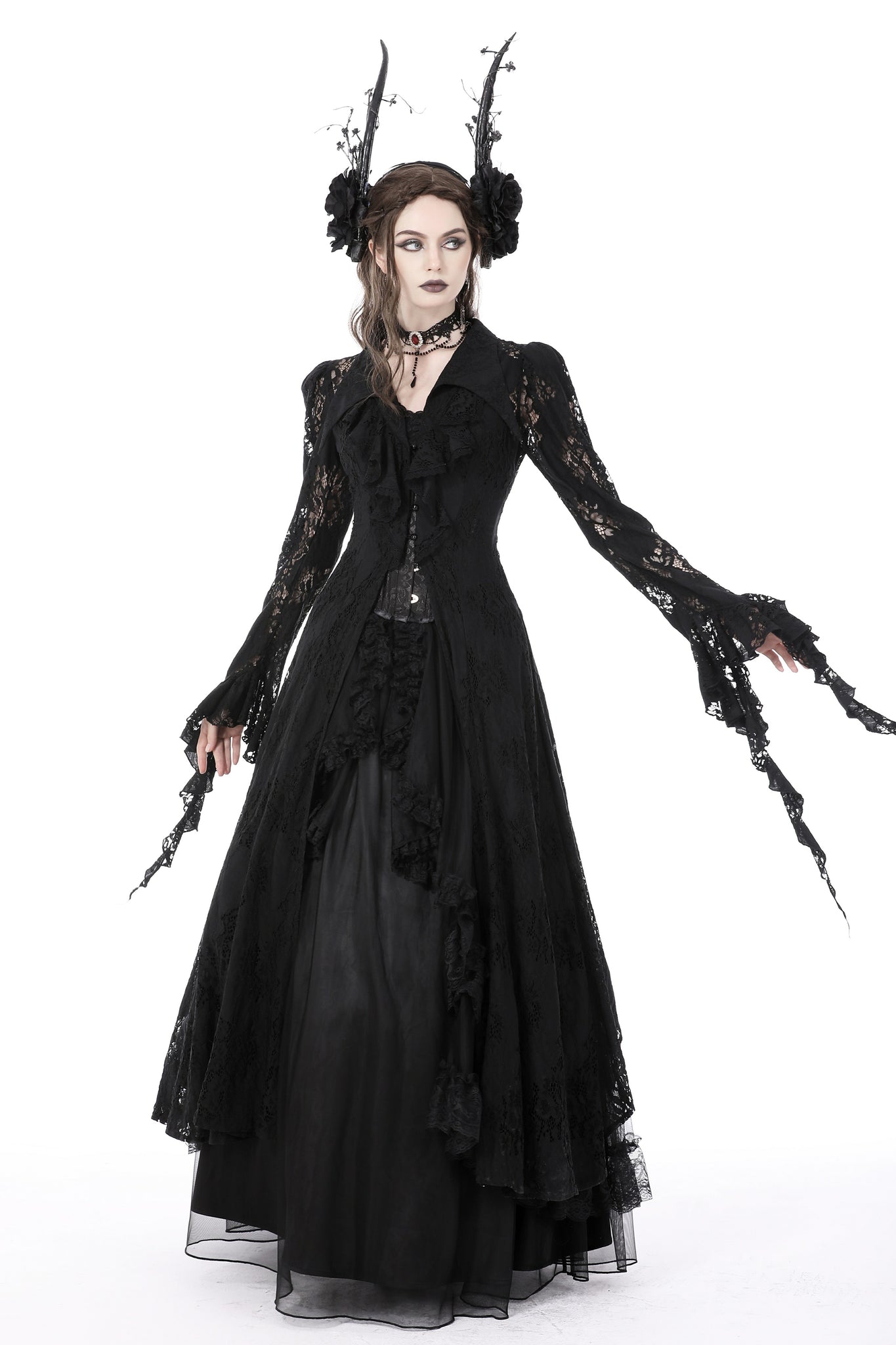 Gothic romantic hollow out sexy frilly lace dress DW734 L Gothic romantic hollow out sexy frilly lace dress DW734 L