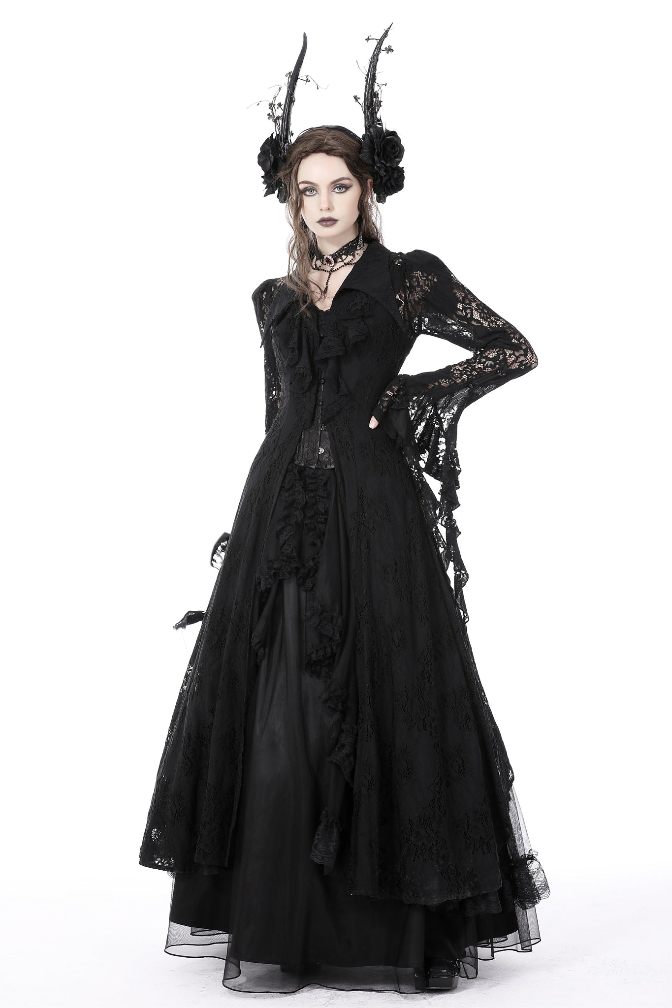 Gothic romantic hollow out sexy frilly lace dress DW734 L Gothic romantic hollow out sexy frilly lace dress DW734 L