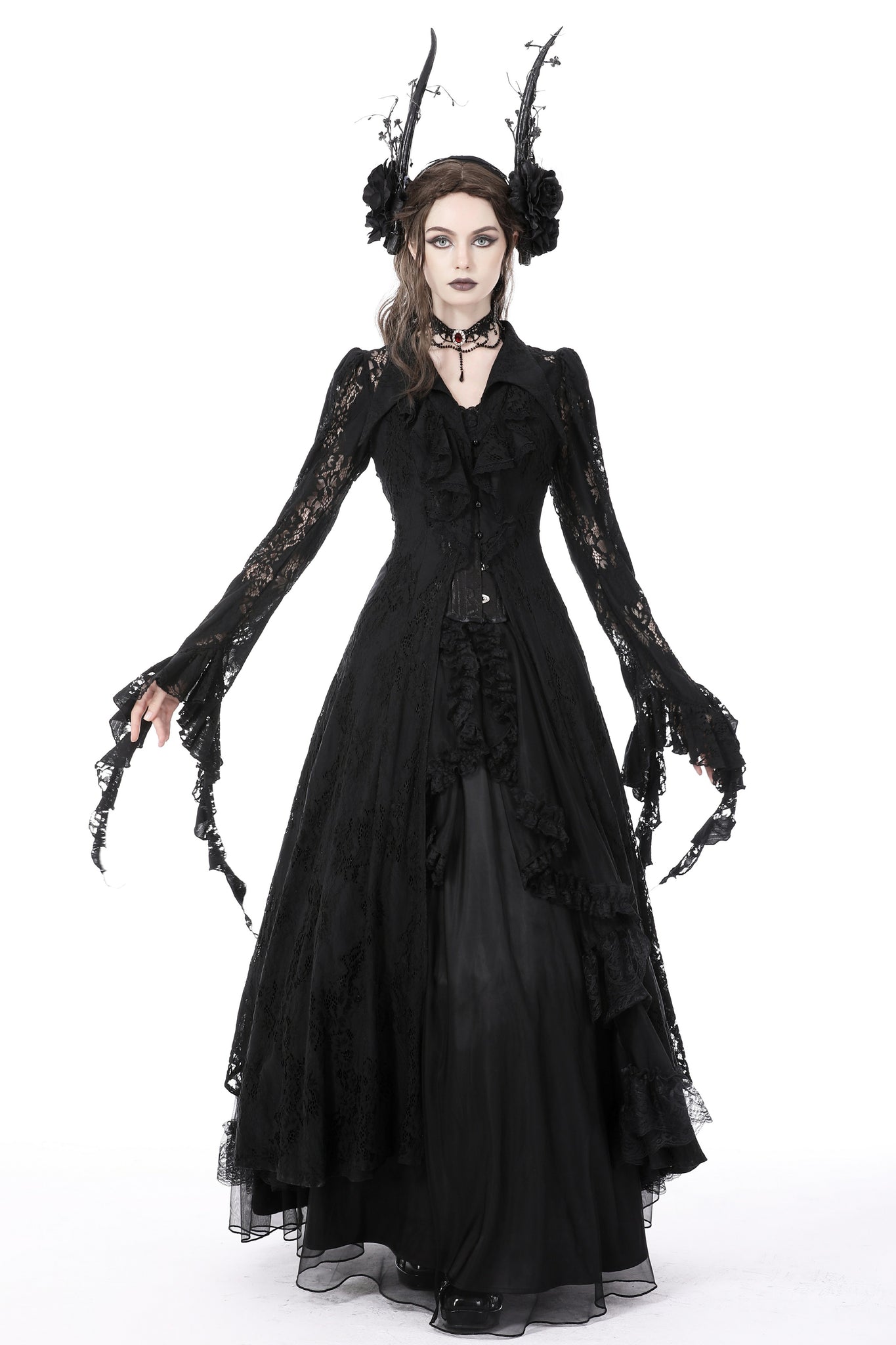 Gothic romantic hollow out sexy frilly lace dress DW734 L Gothic romantic hollow out sexy frilly lace dress DW734 L