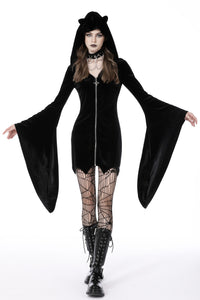 Cat ear bell sleeves hooded zip dress DW750