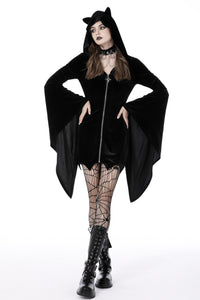 Cat ear bell sleeves hooded zip dress DW750