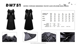 Gothic vintage gorgeous velvet-lace-splicing maxi dress DW751