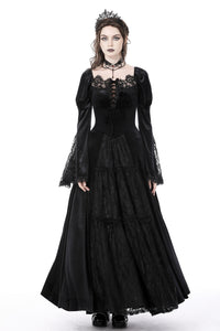 Gothic vintage gorgeous velvet-lace-splicing maxi dress DW751