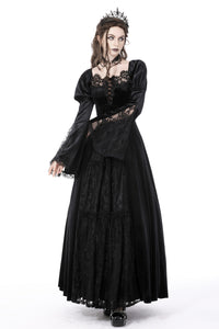 Gothic vintage gorgeous velvet-lace-splicing maxi dress DW751