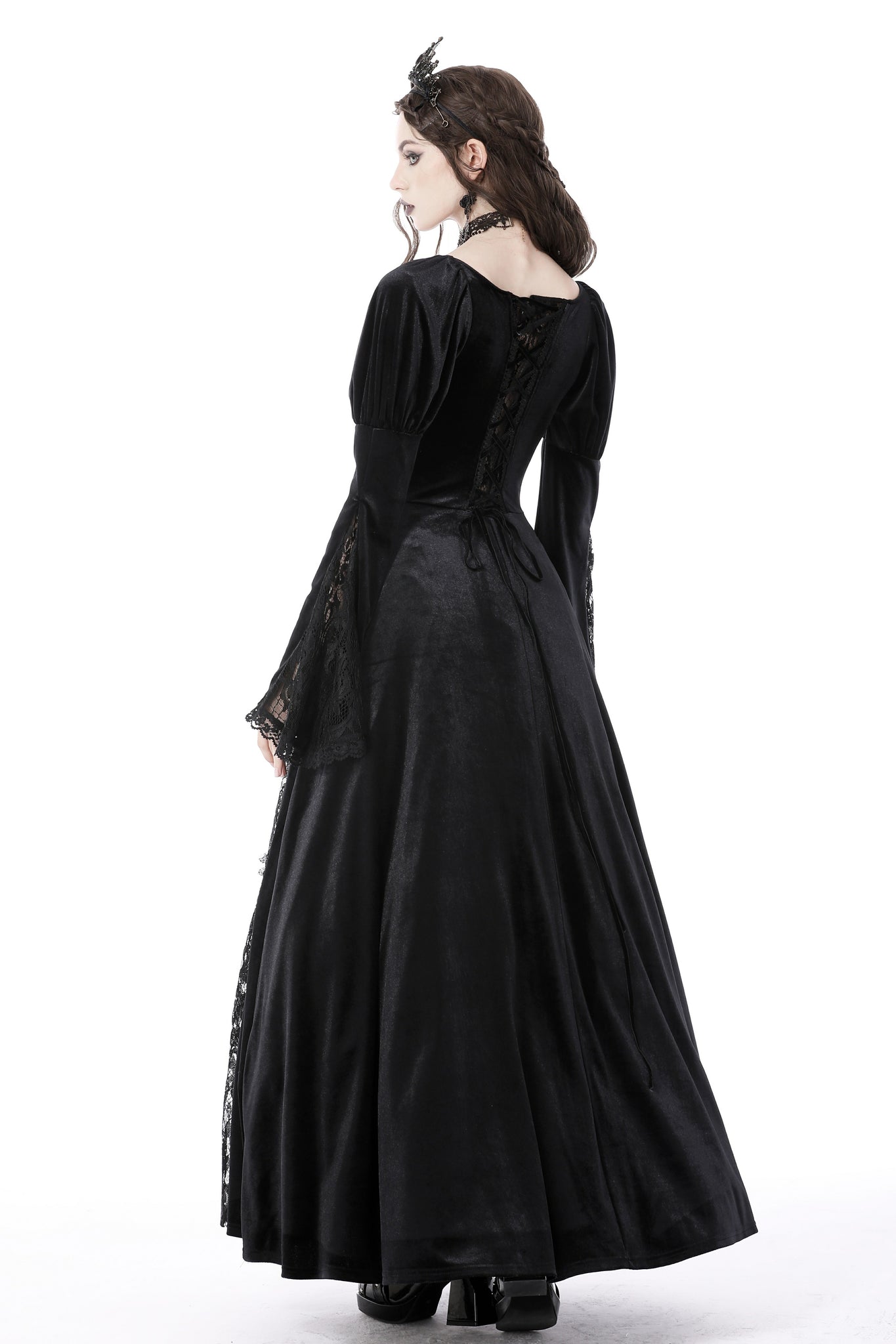 Gothic vintage gorgeous velvet-lace-splicing maxi dress DW751 L