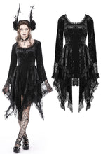 Load image into Gallery viewer, Dark genie lace bell sleeves velvet dress DW753