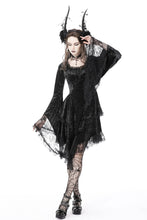 Load image into Gallery viewer, Dark genie lace bell sleeves velvet dress DW753