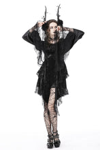 Load image into Gallery viewer, Dark genie lace bell sleeves velvet dress DW753